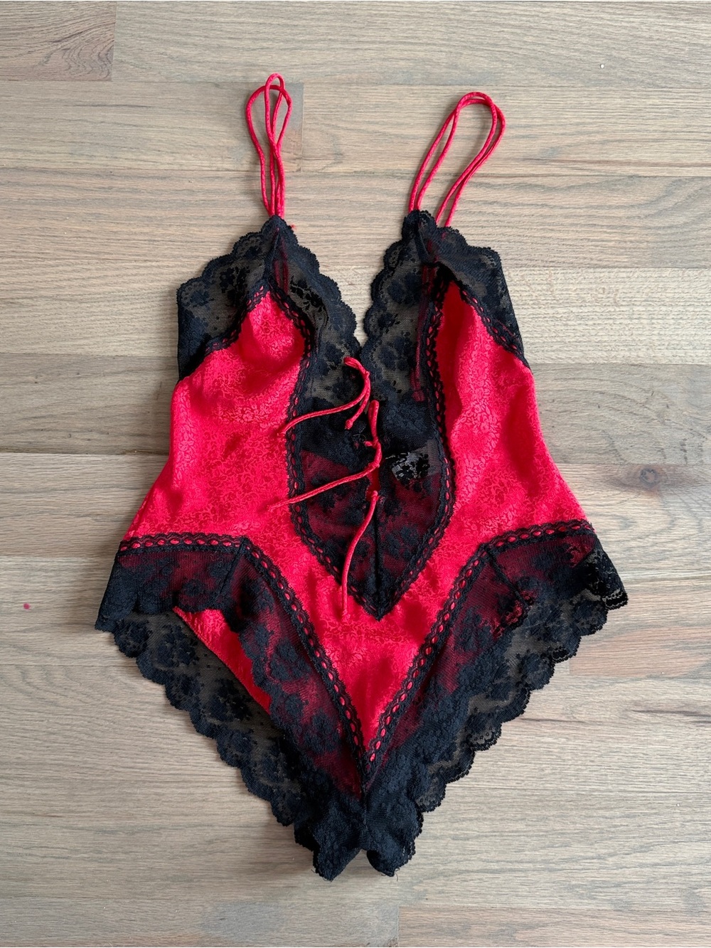 Victoria's Secret Vintage Gold Label Red and Black Teddy Bodysuit 2P